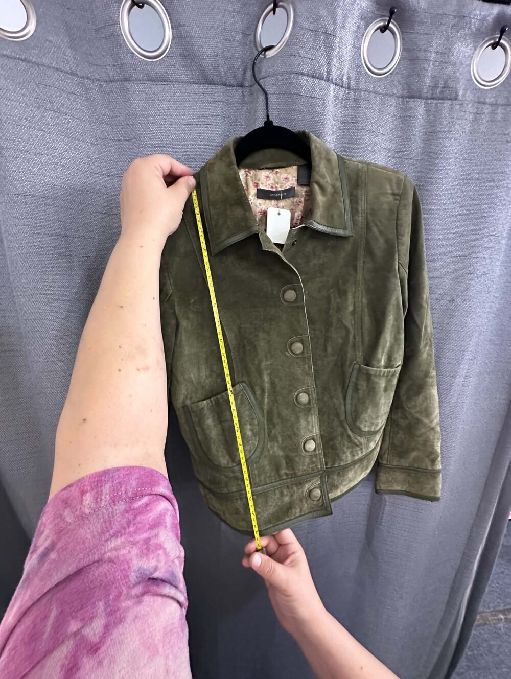 Liz Claiborne Olive Green Suede Jacket with Floral Lining - Picture 5 of 5